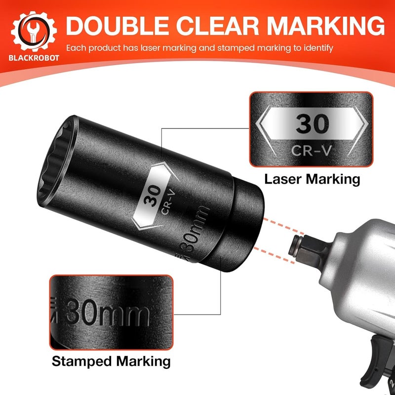 BLACKROBOT 30 mm 12-Point Deep Impact Socket, 1/2 Inch Drive, Metric, Cr-V Steel With Black Manganese Phosphate Coating - Image 4